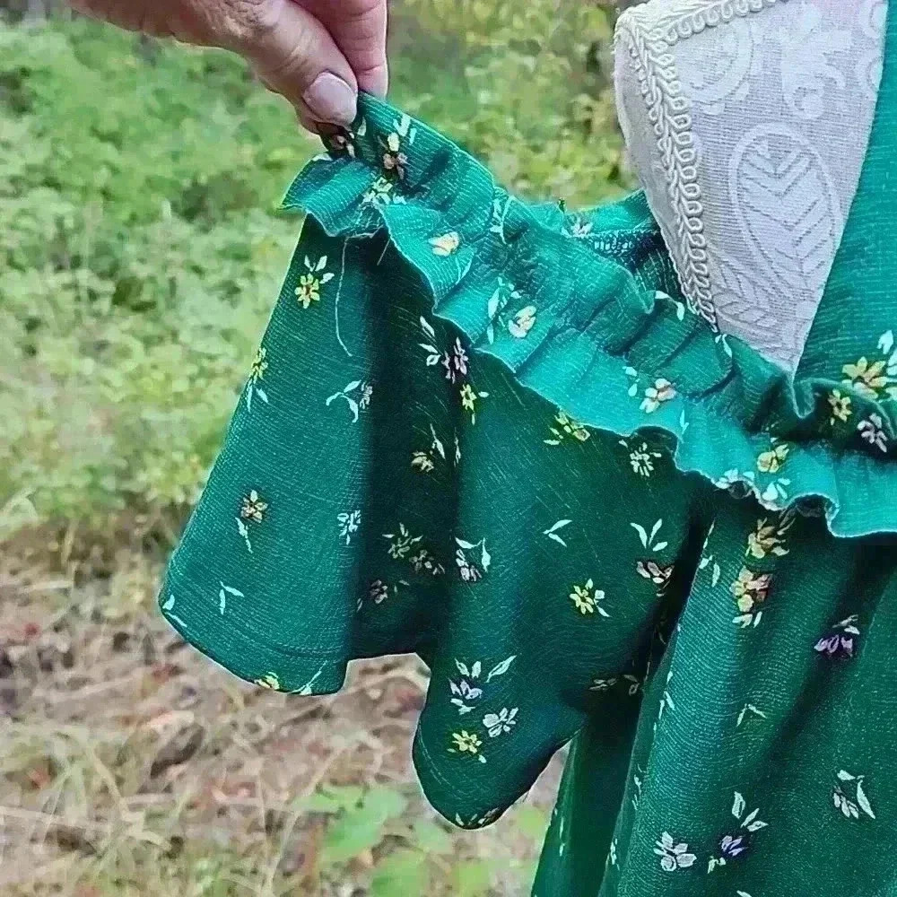 LC Lauren Conrad Green Floral Cold Shoulder Dress Large Easter Spring Wedding - Picture 4 of 6